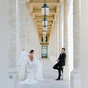 New Galia Lahav Couture Fleur silk lace wedding dress sz 42 10/12 bridal gown